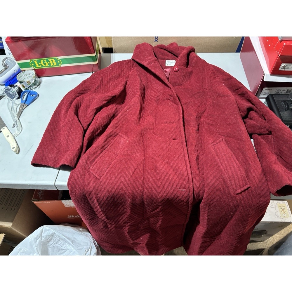 Vtg Midnight Velvet‎ Wool 2X Maroon Trench Coat